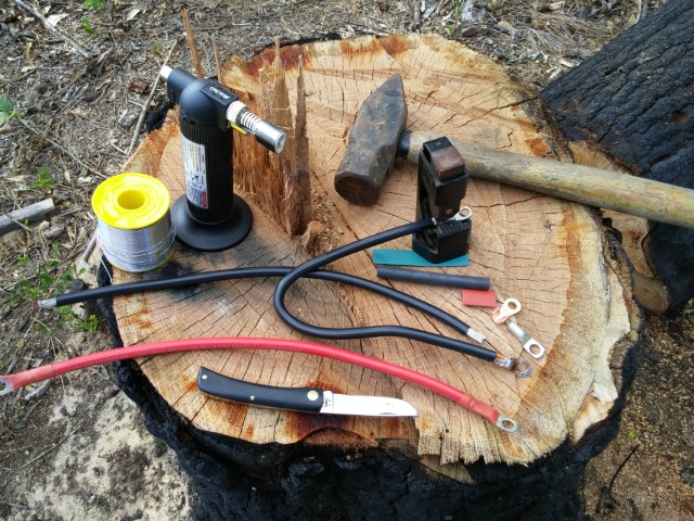 Tools and supplies to build power cables.