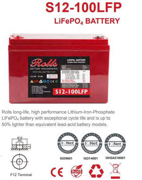 Rolls S12-100LFP battery $547 2